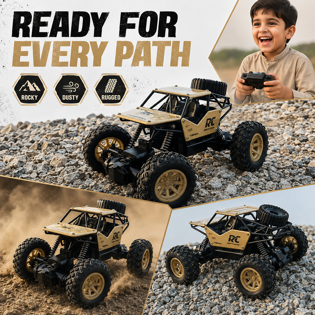Remote Control Rock Crawler Metal Body – Rechargeable Smoke Effect Toy Car for Kids