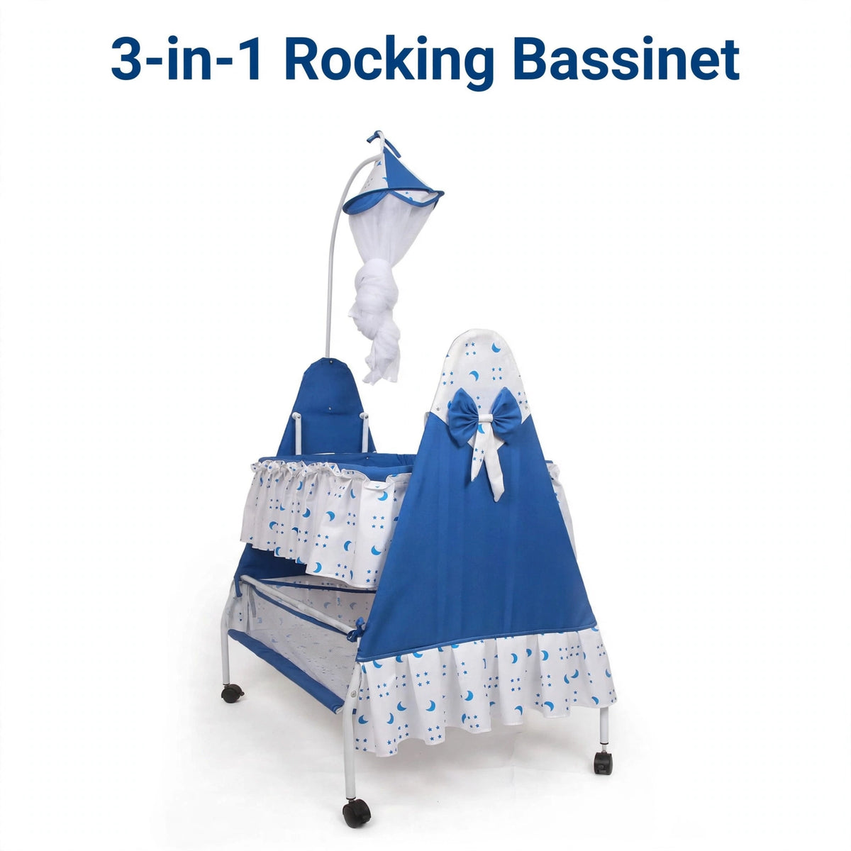 Halfri 3-in-1 Baby Bassinet – Rocking Bedside Crib with Mosquito Net &