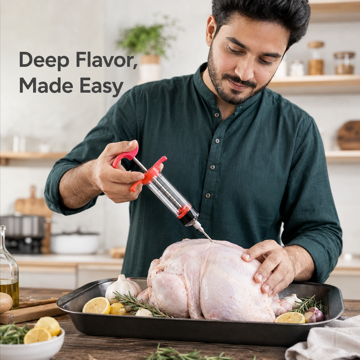 Meat Marinade Syringe – Meat Flavor Infuser with Stainless Steel Needle