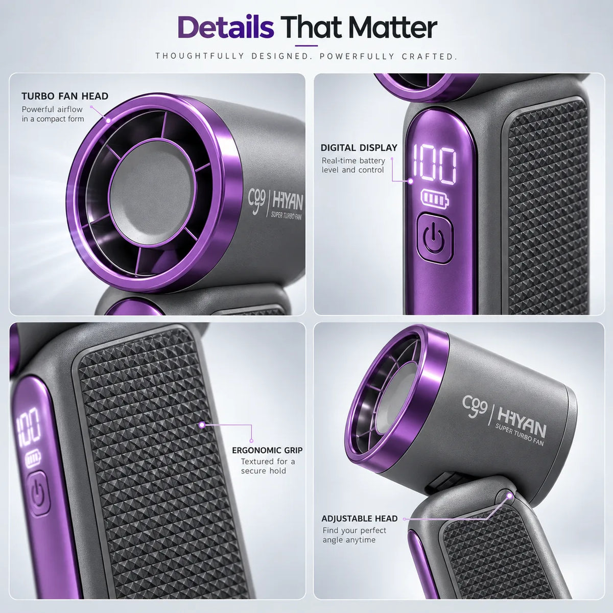 Details - digital display, grip, adjustable head