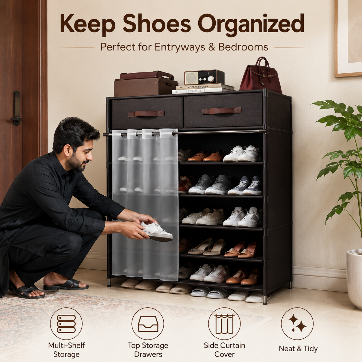 Premium Dustproof Shoe Rack Organizer with Drawers