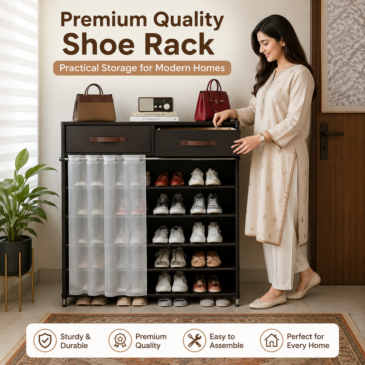Premium Dustproof Shoe Rack Organizer with Drawers