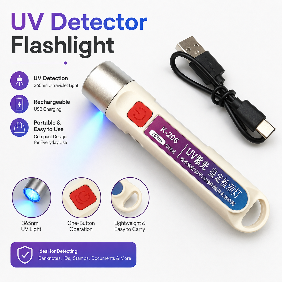 Handheld UV Note Checking Light