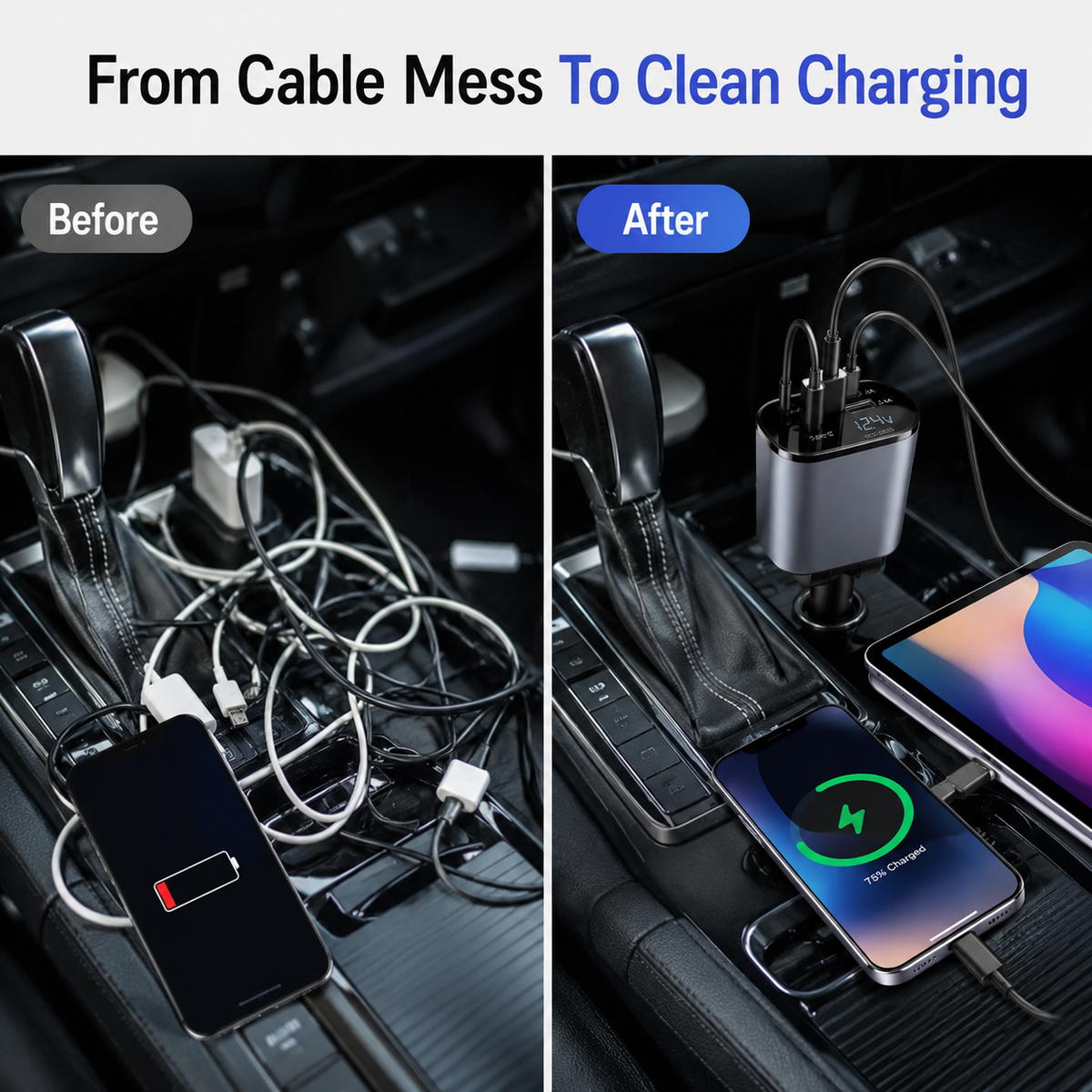 4 IN 1 Retractable Super Fast Car Phone Charger