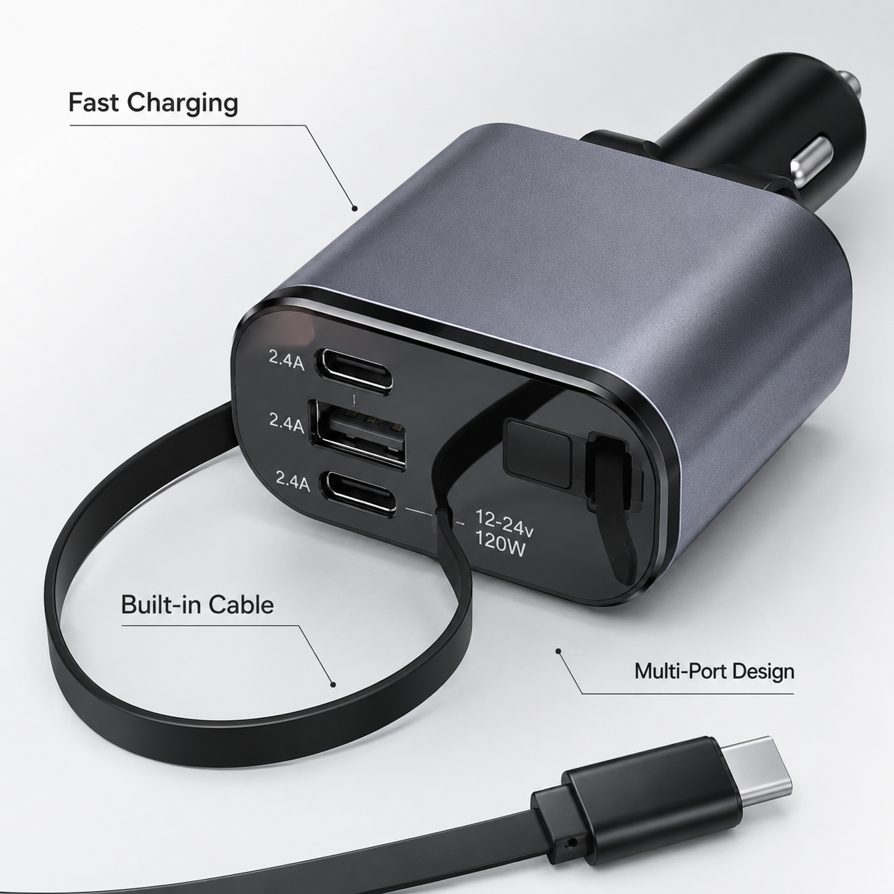 4 IN 1 Retractable Super Fast Car Phone Charger