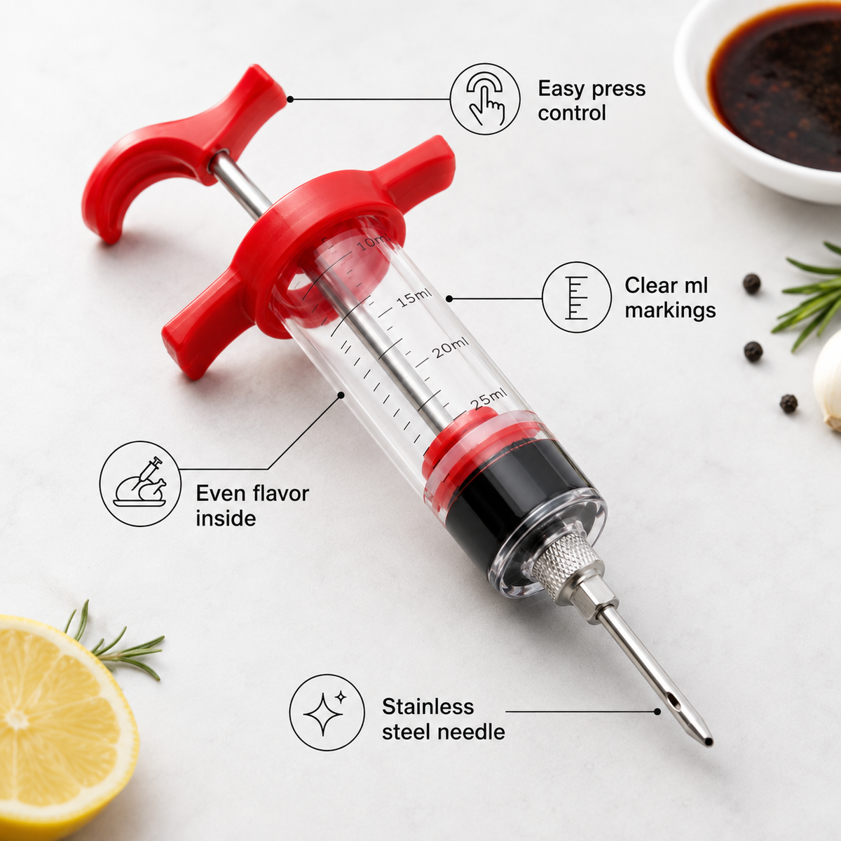 Meat Marinade Syringe – Meat Flavor Infuser with Stainless Steel Needle