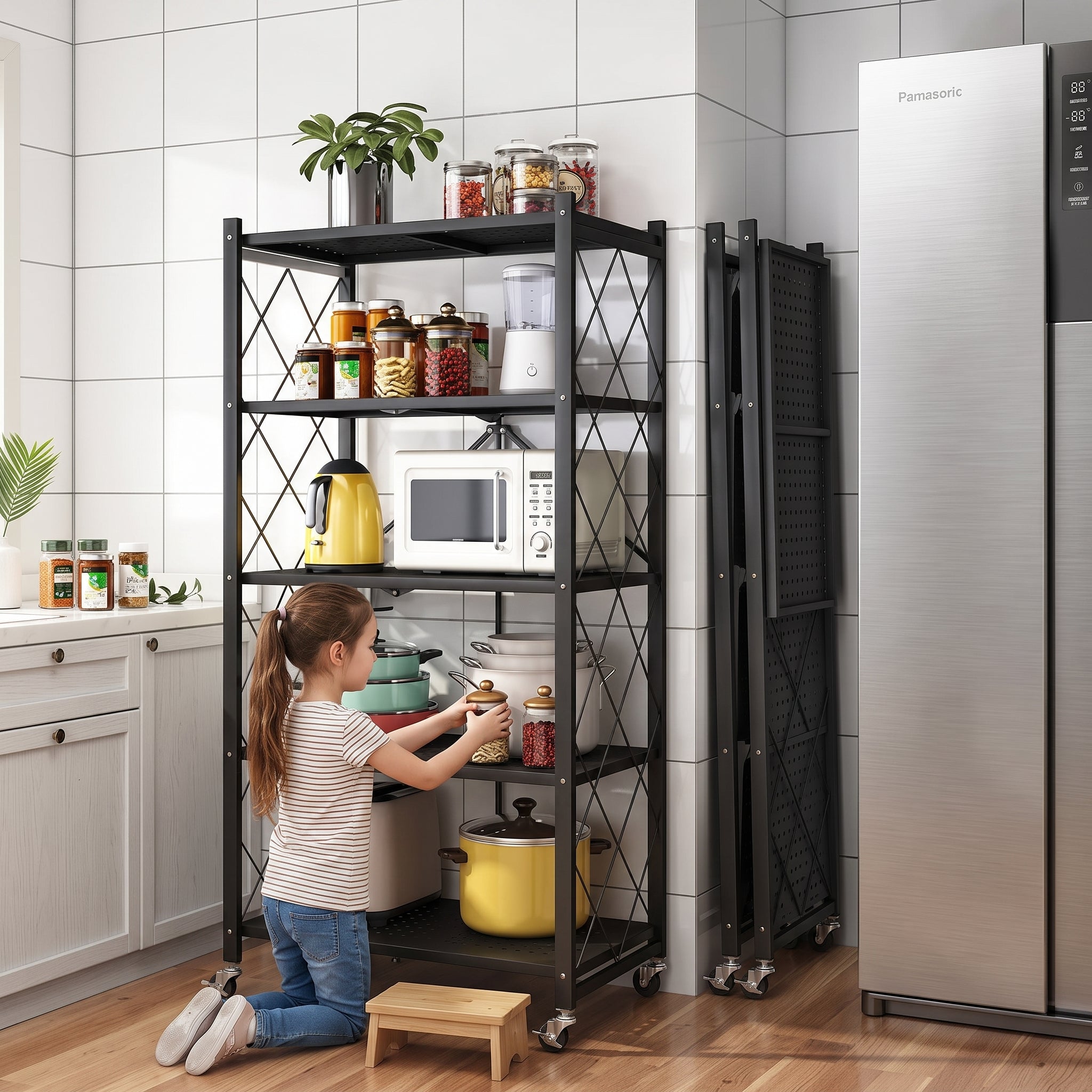 5-Tier Foldable Storage Rack with Wheels