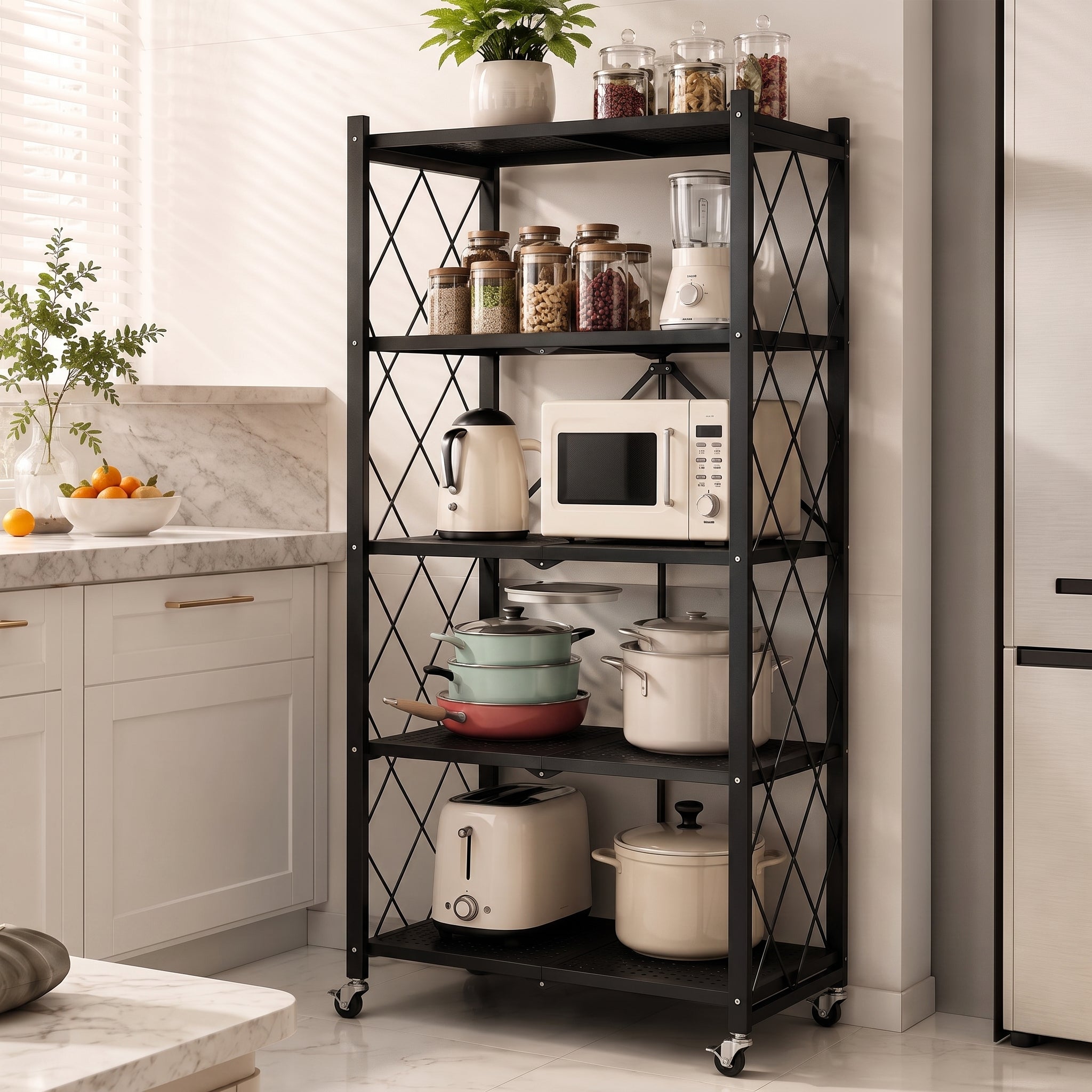 5-Tier Foldable Storage Rack with Wheels