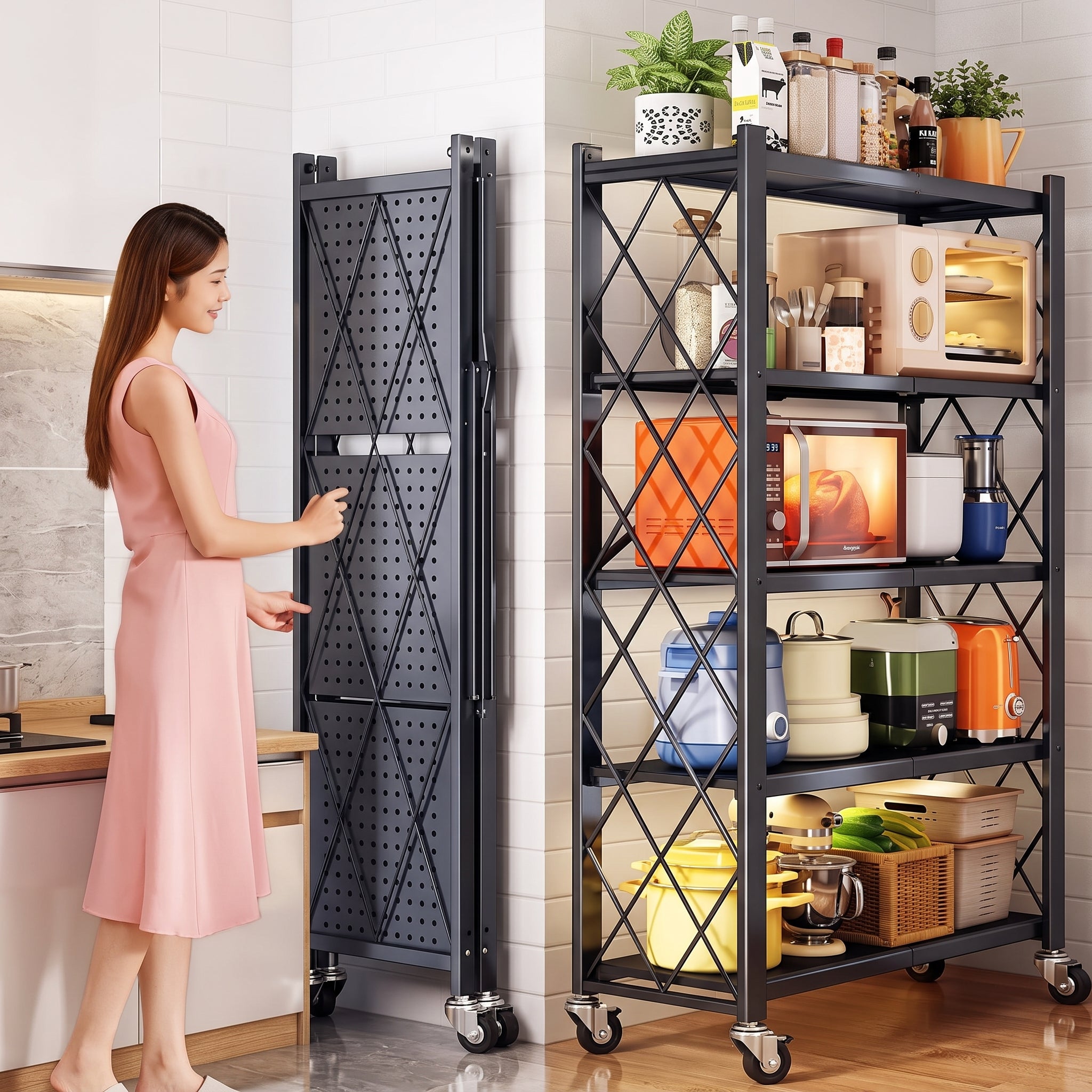 5-Tier Foldable Storage Rack with Wheels