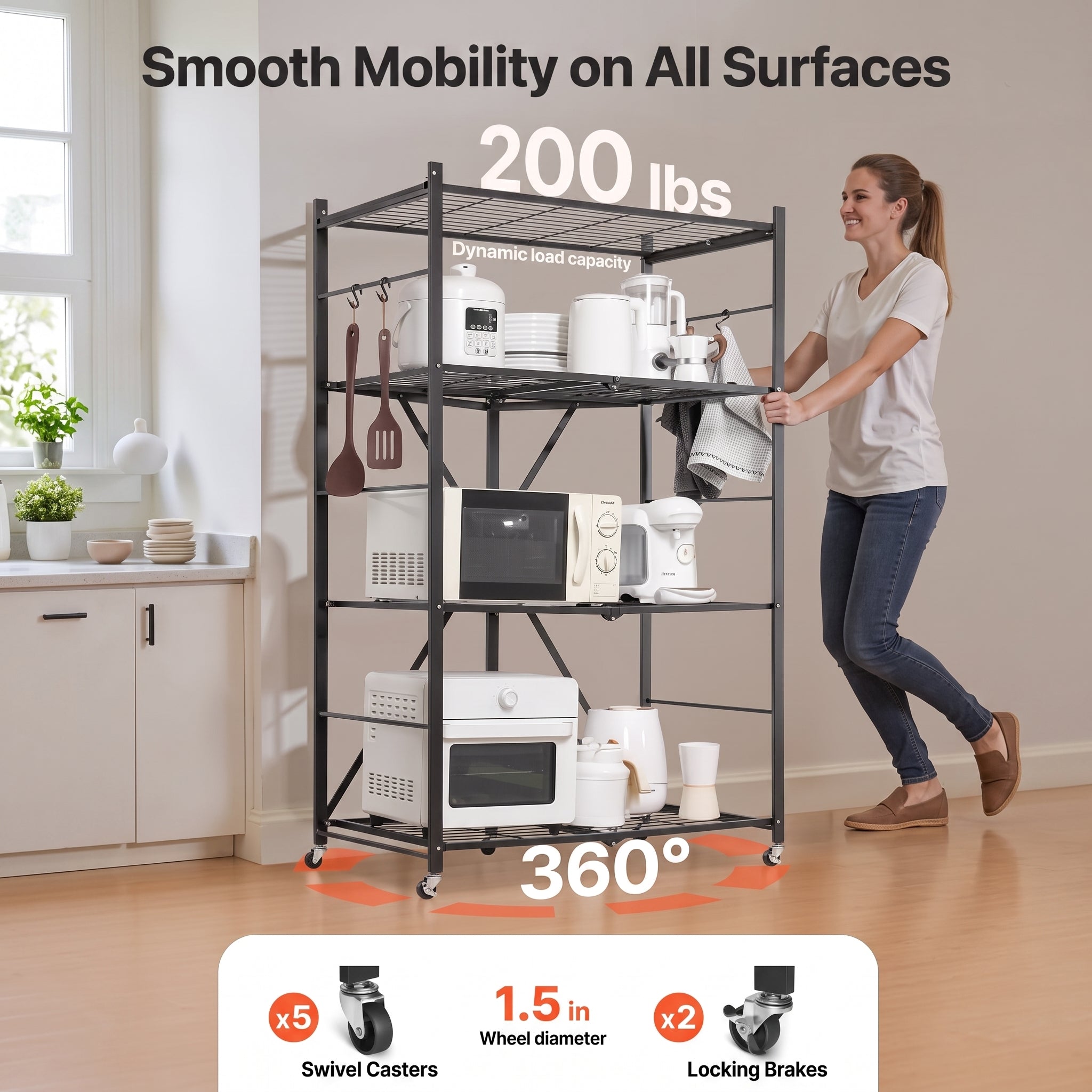 5-Tier Foldable Storage Rack with Wheels