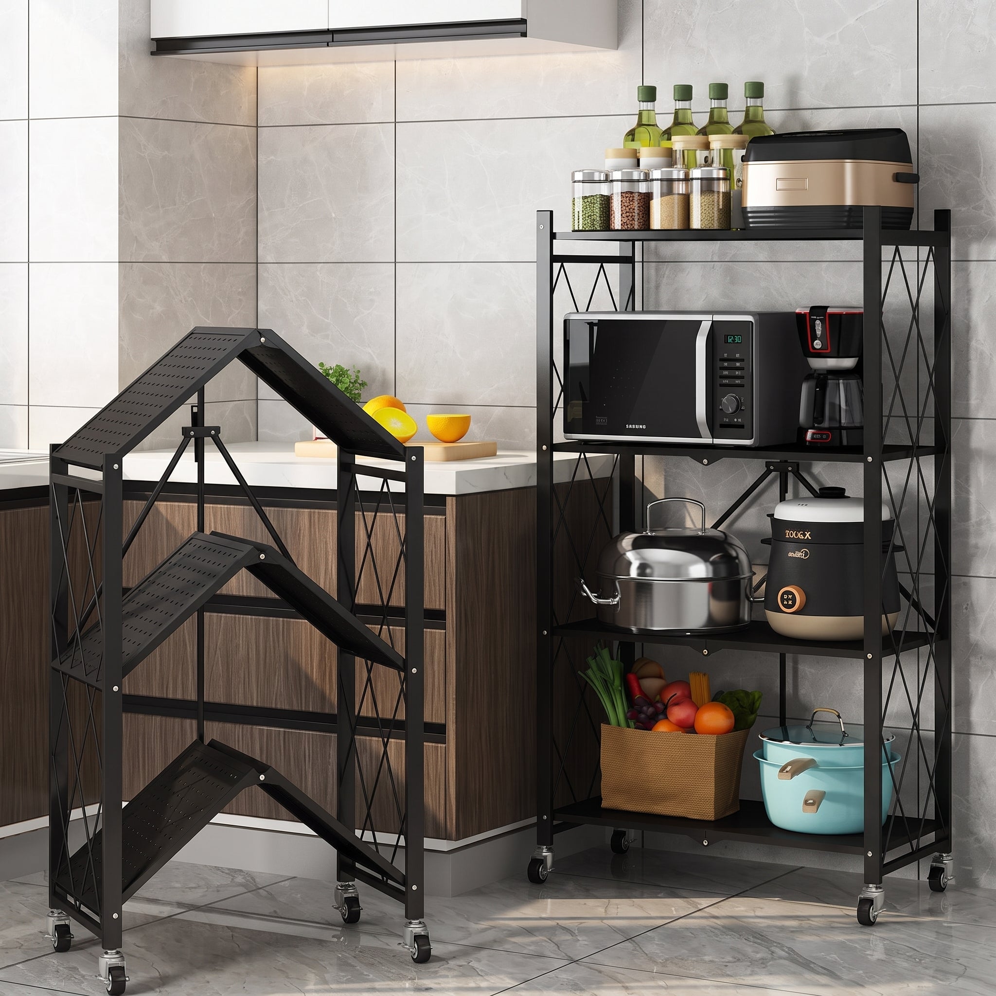 5-Tier Foldable Storage Rack with Wheels