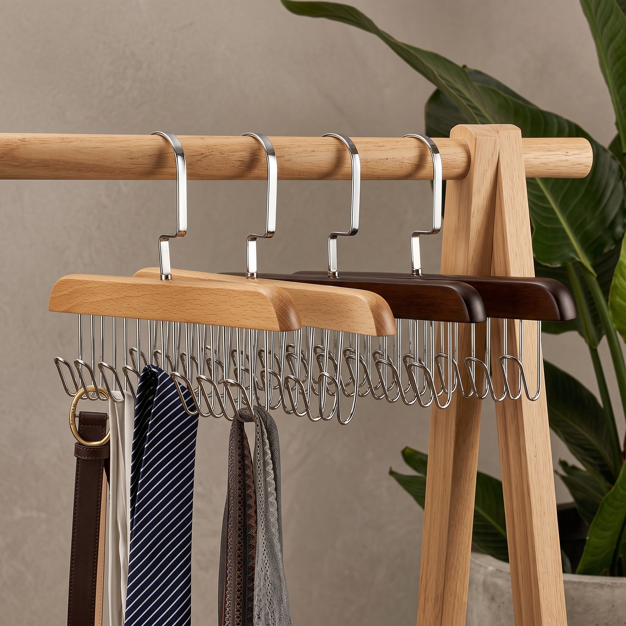 Multifunctional Wooden Hanger with 8 Hooks