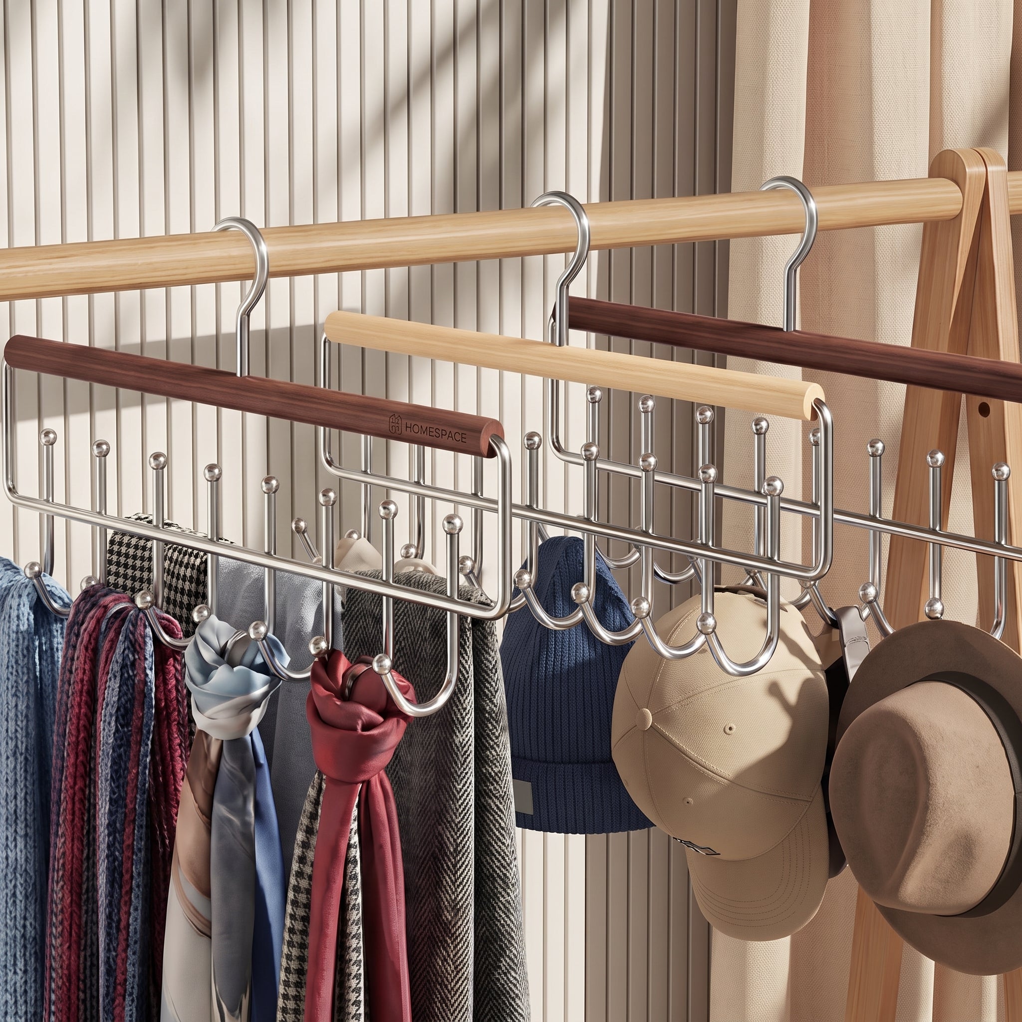 Multifunctional Wooden Hanger with 8 Hooks