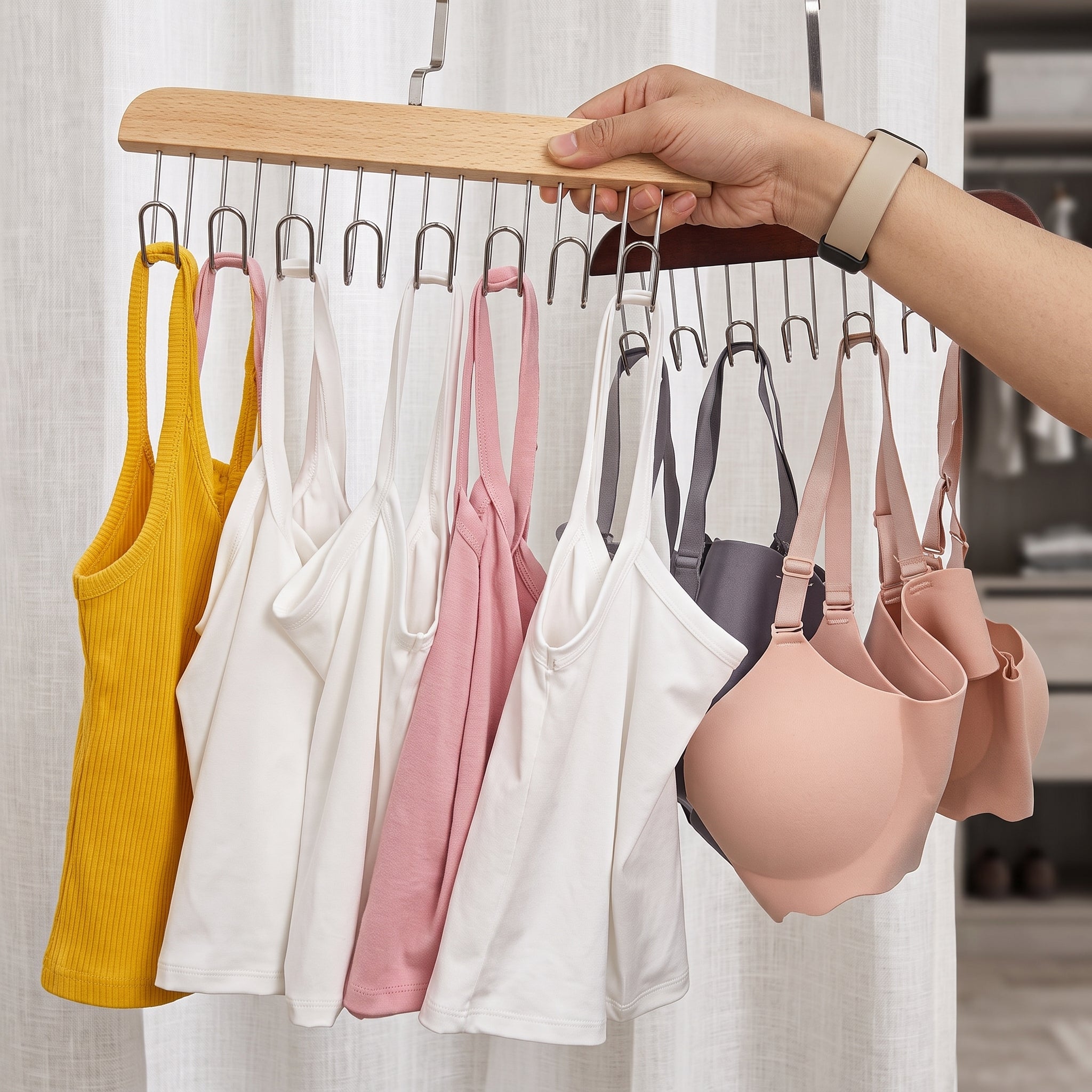 Multifunctional Wooden Hanger with 8 Hooks