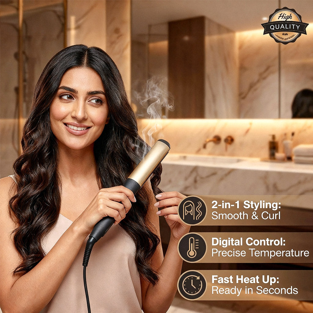 2 in 1 Ceramic Hair Straightener with Adjustable Temperature