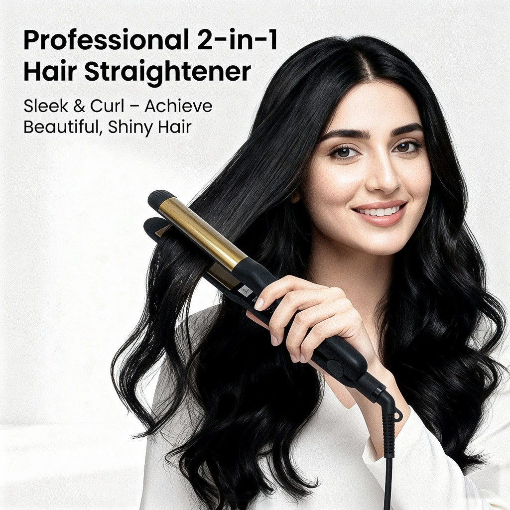 2 in 1 Ceramic Hair Straightener with Adjustable Temperature