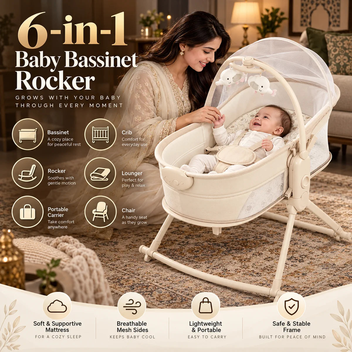 Multi-Functional 4 in 1 Deluxe Bassinet Swing - image 1