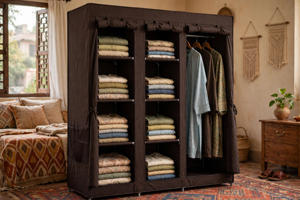Halfri Extra-Large 3-Door Fabric Storage Wardrobe – 130cm Portable Clo - Image 8