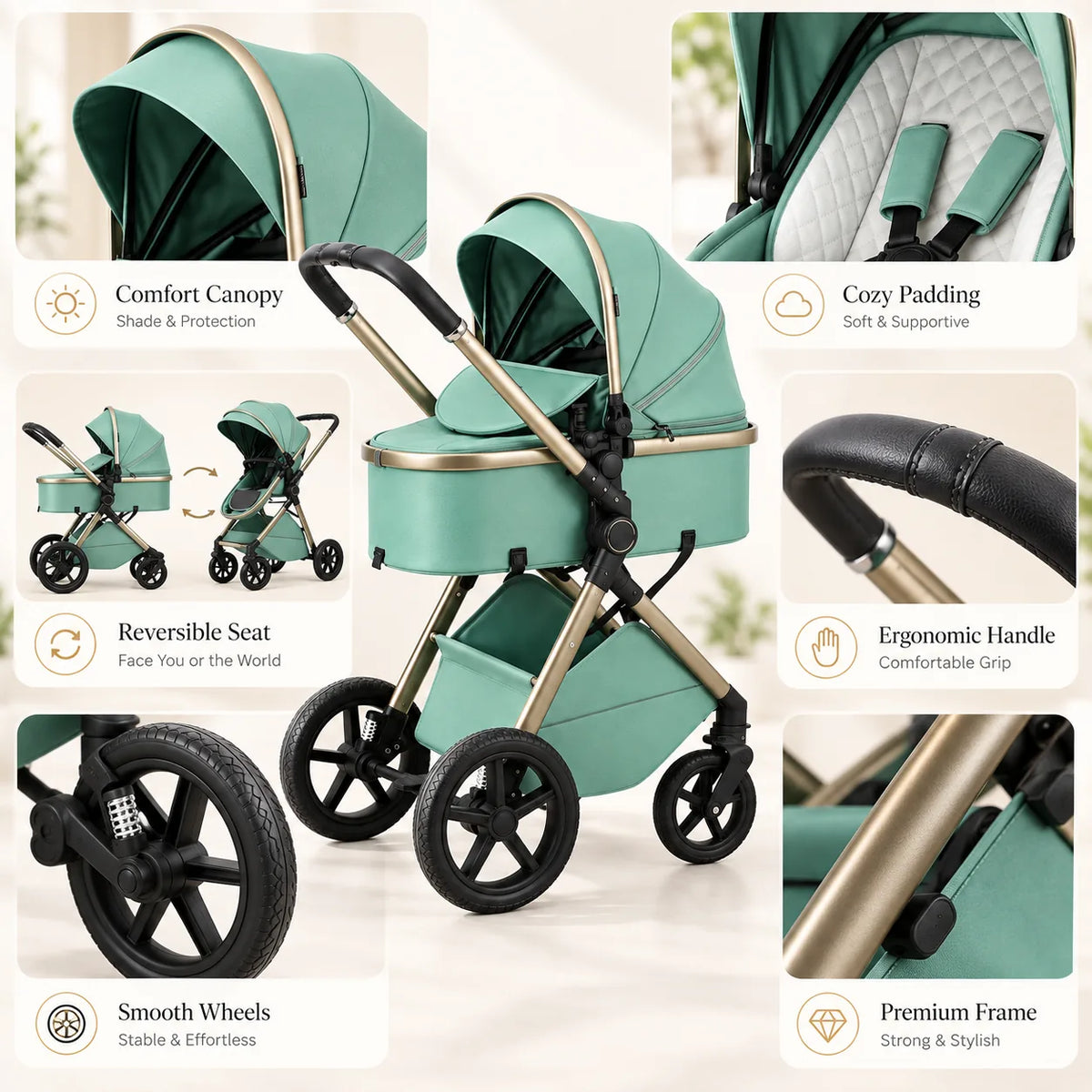 Halfri Luxury 2-in-1 Baby Stroller – Newborn Bassinet to Toddler Seat - Image 4