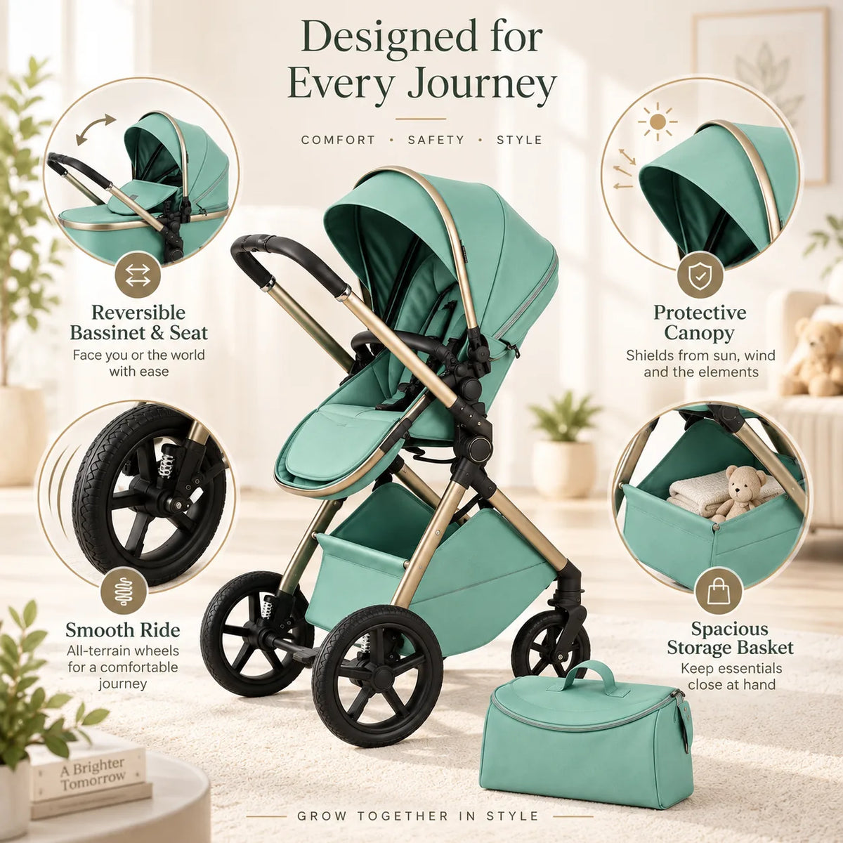 Halfri Luxury 2-in-1 Baby Stroller – Newborn Bassinet to Toddler Seat - Image 8